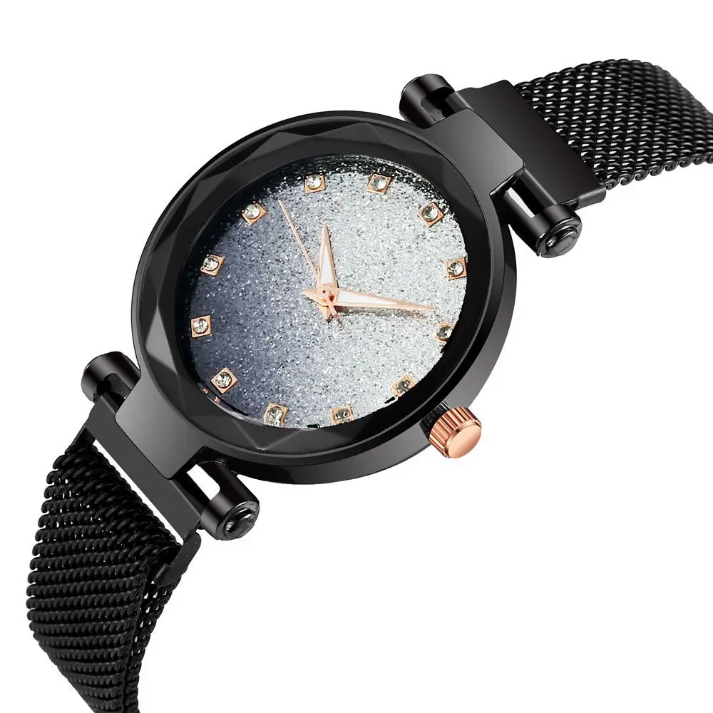 

Women Black Mesh Band Watch Color Gradient Dial Magnet Buckle Milan Belt Ladies Luxury Wrist Watches Reloj Mujer WM1032