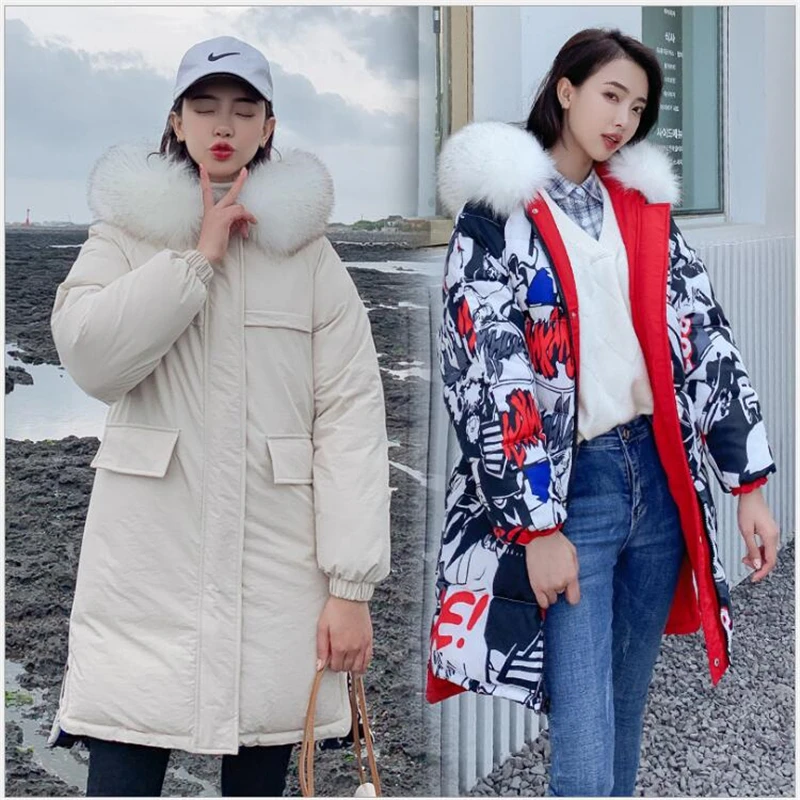 

Double-sided wear Hooded Winter Women Coat Fur Collar Thicken Warm Long Jacket women's coat girls long loose women Parka 280