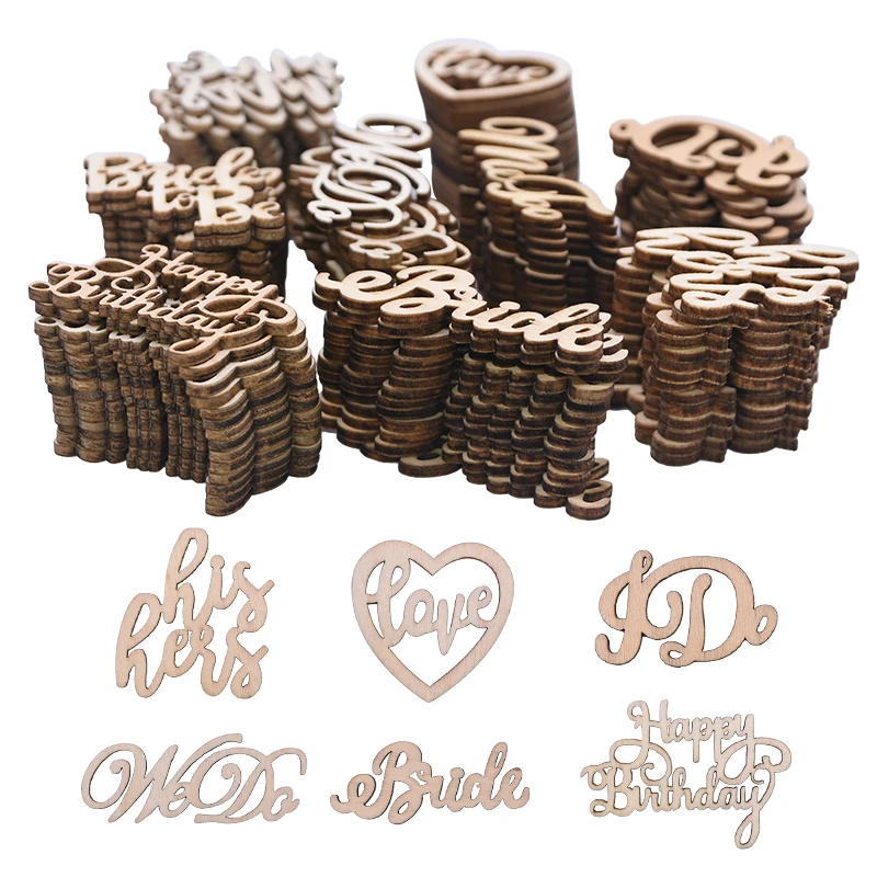 

Vintage Wooden Alphabet Blocks I love you Happy Birthday Laser Cutting English Letters DIY Scrapbook Home Wedding Crafts