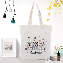 Холщовая Сумка-тоут на Хэллоуин, ручная сумка с принтом логотипа, текст, сделай сам, эко, многоразовая, переработанная, праздничная, Подарочная сумка, сумка для покупок