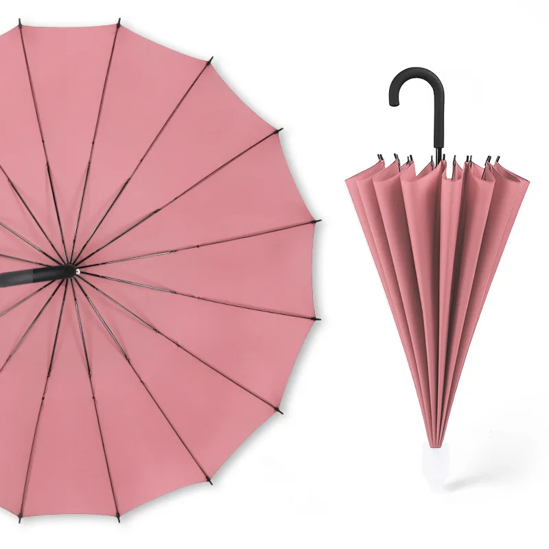 16 костей водонепроницаемый рукав высокое качество поставка стальной Скелет прямой стержень зонтик длинная ручка зонтик - Цвет: 1