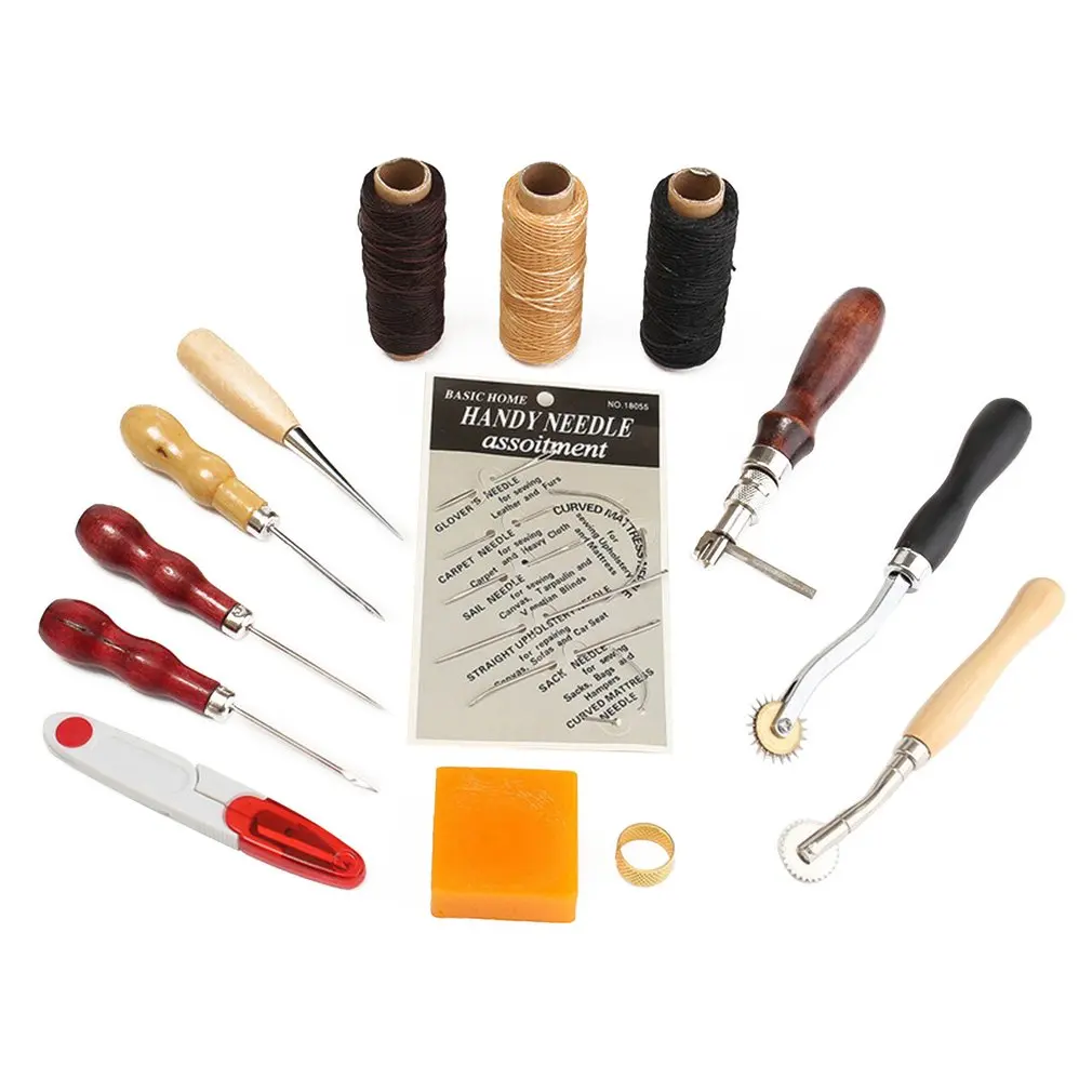 14Pcs/set Hand Leather Craft Tools Kit Punch Carving Sewing Stitching DIY Work 