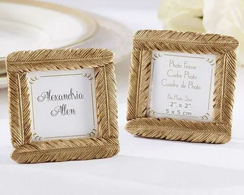 

50pcs/Lot Gold Resin Feather Photo Frame Baby Shower Favors And Gifts Wedding Party Giveaway Souvenirs Free Shipping
