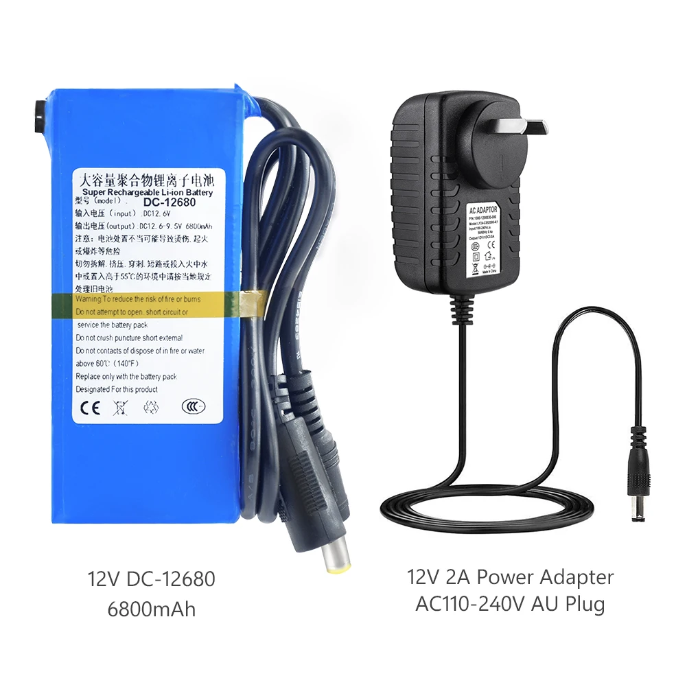 12v аккумулятор 6.8Ah DC-12680 перезаряжаемый комплект литий-ионный батарей Емкость DC 12,6 V 6800 Mah CCTV Cam монитор+ 2A зарядное устройство - Цвет: AU Plug