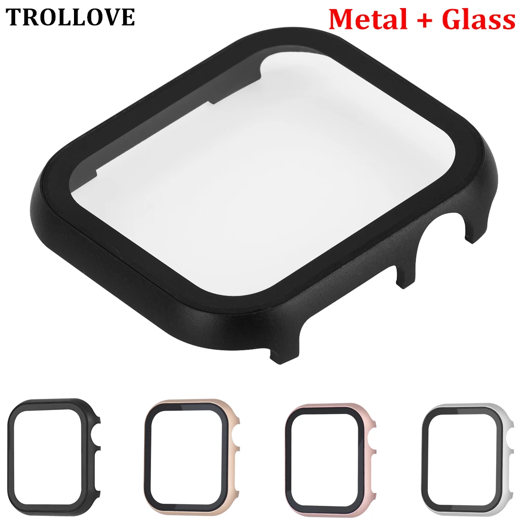 

Case for Apple Watch 4 40MM 44MM Metal+Tempered Glass Full Protective Cover for iWatch 3 2 1 38MM 42MM Screen Protector Shell