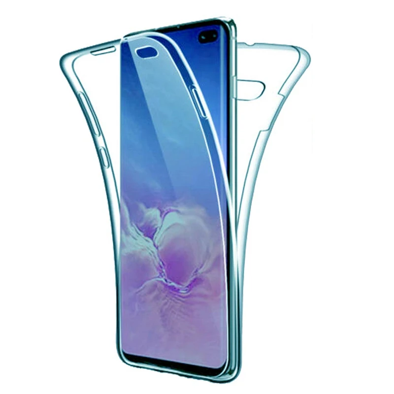 360 полностью прозрачный чехол для samsung Galaxy S5 S6 S7 Edge S8 S9 S10 Plus Note 3 4 5 8 9 10 Pro Мягкий силиконовый чехол для мобильного телефона - Цвет: Синий