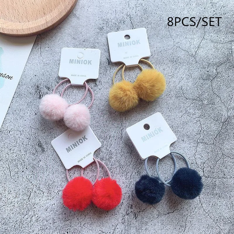 C-8PCS 2/8/10/12 шт Для детей резинки для волос галстуки с шариками для маленьких девочек плюшевая повязка для волос Веревка для девочек Аксессуары резинки для волос - Цвет: C-8PCS