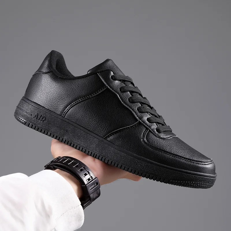 Men's Air Force 1 Low Casual Shoes in Black/Black Size 13.0 | Leather by Nike