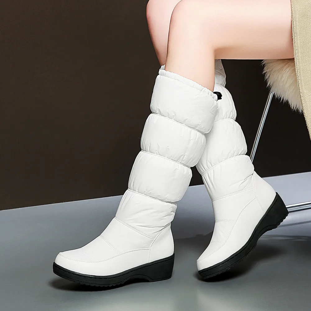 RIBETRINI New Arrivals Dropship Slip On Snow Boots Woman Shoes Slip On 3 Colors Add Fur Autumn Winter Shoes Woman Boots Female
