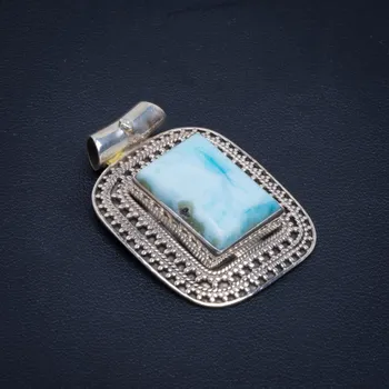 

Natural Caribbean Larimar Punk Style 925 Sterling Silver Pendant 1 1/2" R0176