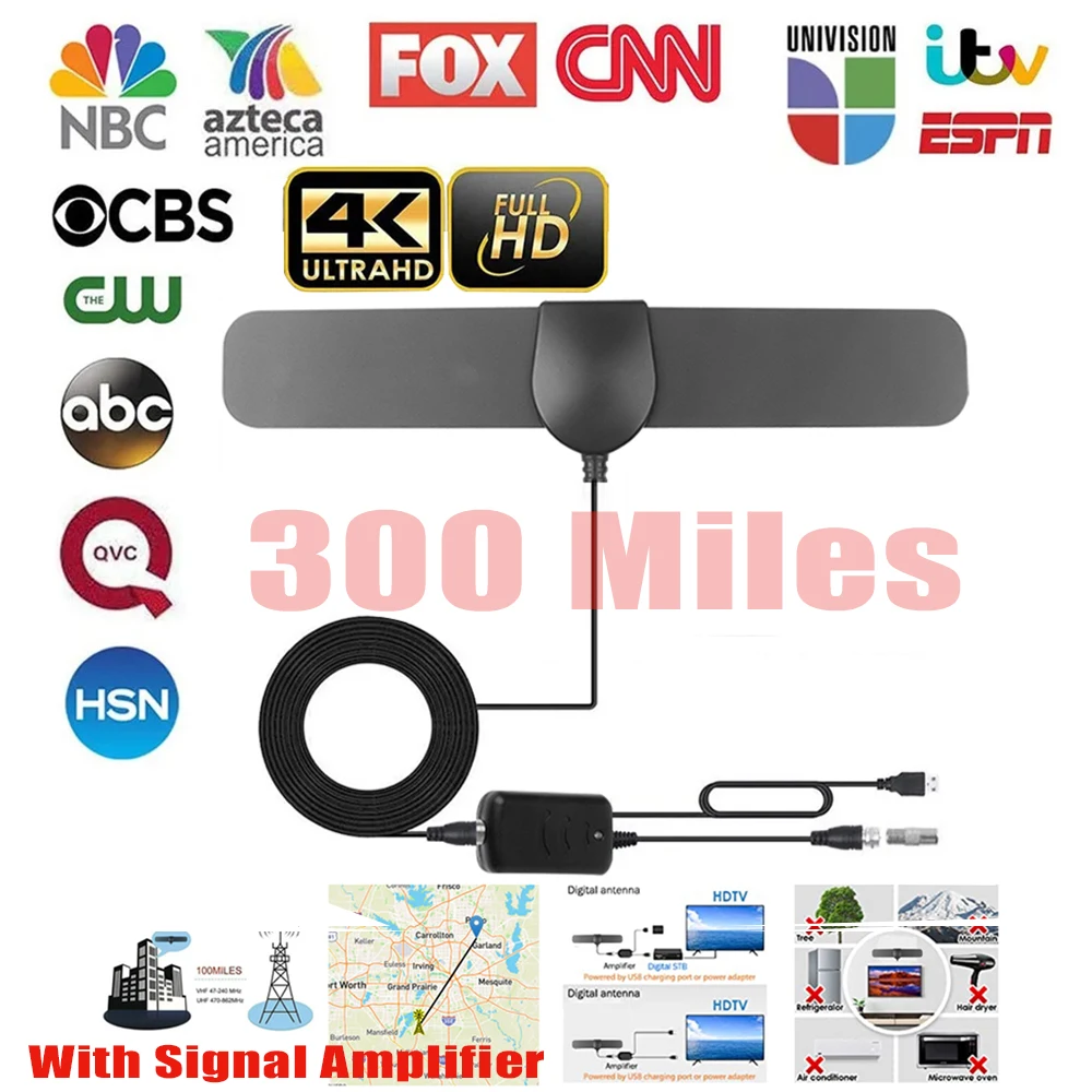 Kebidumei 20dB 8K 1080P HDTV Indoor 300 Mile TV Antenna DVB-T2 Digital Amplifier Booster High Gain Active outdoor Aerial For car |