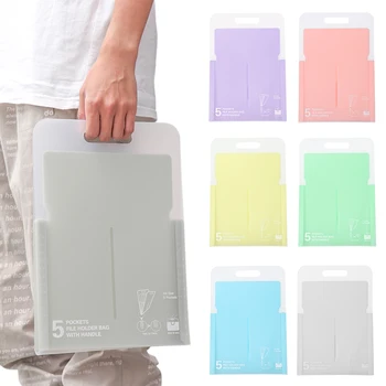 

1PC Portable Organ Bag Document Bag File Folder Expanding Wallet 5 Grid A4 Organizer Paper Holder Office School Supplies Gift