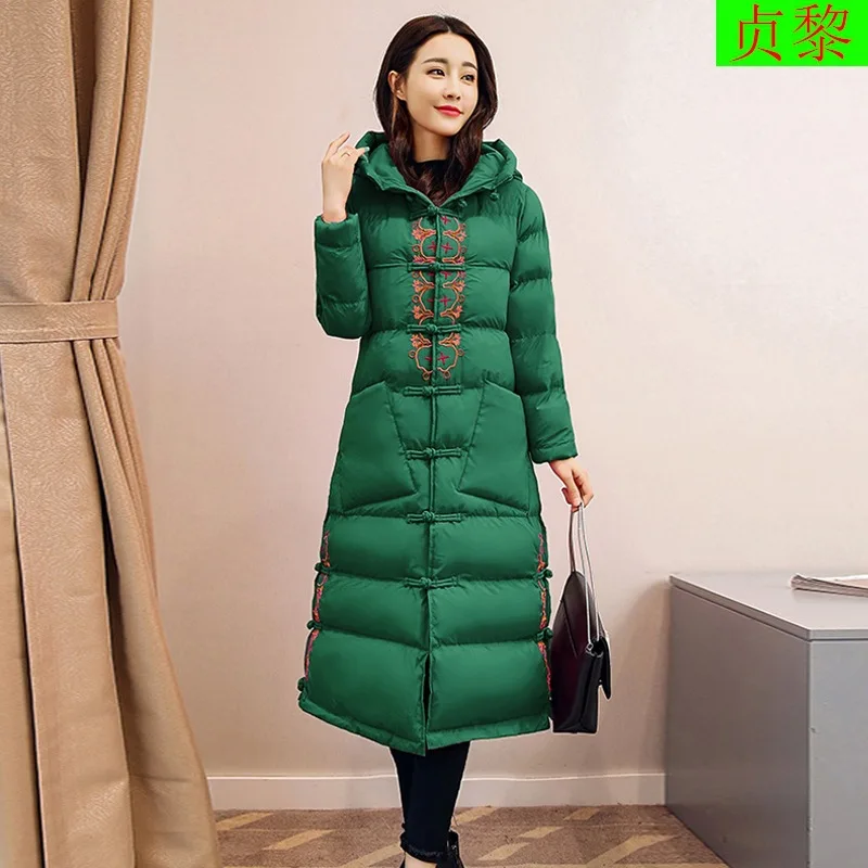 

2018 Top New Style Retro Frog Large Size down Feather off Season Cotton-padded Clothes Mid-length Embroidered Ladies' Cotton-pad