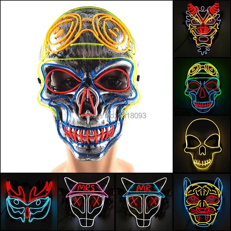 New Design LED Mask Luminous Neon with 3V Steady on Flashing Driver Halloween Party Masque Masquerade Masks Glow In Dark | Дом и сад