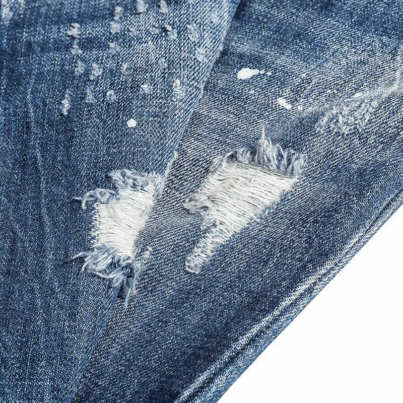 90% OFF HW Mens New Style Top Quality Jeans Loose Straight Hole Tide Mens Crand Trousers