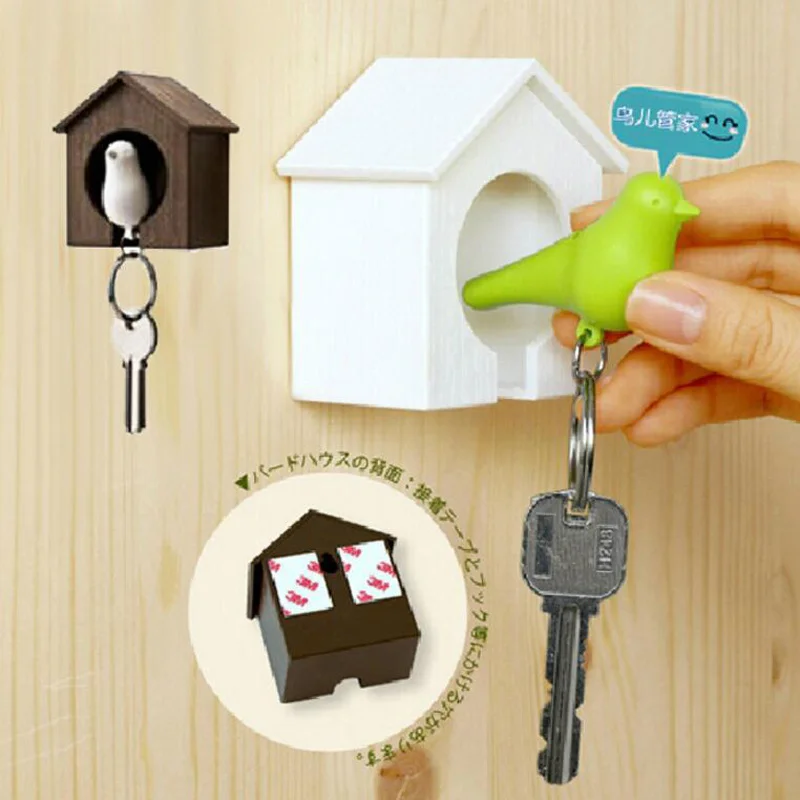 

Bird Nest Wall Key Hook House Sparrow Key Chain Ring Holders Keys Hanger Creative Bird Whistle Storage Box Keyring Wall Sticker