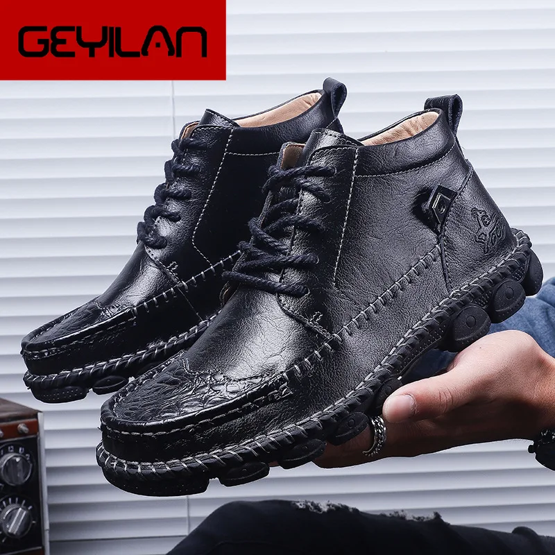 

Genuine Leather Winter Men Boots Waterproof Autumn Man Work Shoes Military Combat Ankle Boots Round Toe Casual Shoes