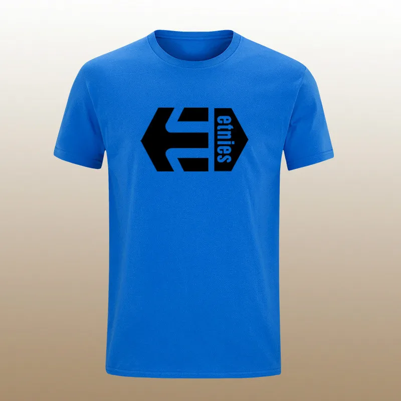 Хит etnies Футболка мужская хлопок круглый воротник мышцы упражнения фитнес сильная и красивая Мужская футболка тренд хлопок бренд Топ - Цвет: blue-H