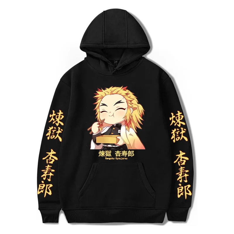 

Anime Demon Slayer Hoodies Women Men Sweatshirts Chibi Rengoku Eating Autumn Unisex Pullover Hip Hop Manga Japanese Streetwear