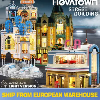 

MOC-26998 Creator Streetview Toys Model Botanical Garden With Led Restaurant House Building Blocks Bricks Kids Christmas Gifts