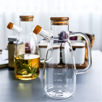 

Transparent Glass Oiler Bottle with Handle Scale Heat-resistant Lecythus Kitchen Tools Soy Vinegar Sauce Container