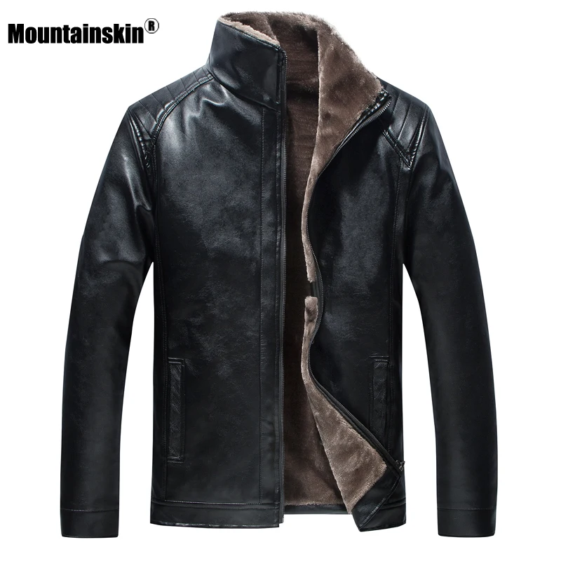 Мужская кожаная куртка Mountainskin теплая Толстая байкерская на флисе с защитой от