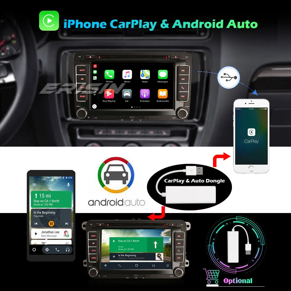 Авторадио Erisin DAB + DSP Android 10 0 GPS DVD CarPlay Navi OBD для VW Passat Polo Golf 5/6 Tiguan Caddy Seat