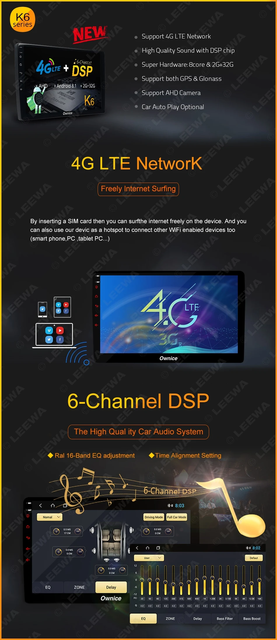 LEEWA 10," ips экран автомобиля Android 9,0 8-ядерный 4G/32G DSP 8-канальный gps навигатор медиаплеер для Civic 04-09(Civic 8