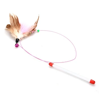 

New Baton Stick Game Wand with Colored Feather Ball Bell Fun Toy for Cat Kitten Animals 15.5cm