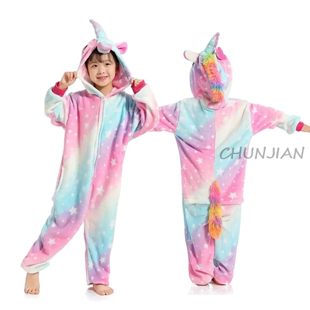 Зимние флисовые пижамы с единорогом для маленьких девочек, детские пижамы с единорогом и радугой, детские пижамы для мальчиков - Цвет: LA30