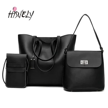 

HISUELY 3 sets Pu Leather Handbag Women Composite Bag Female Large Capacity Tote Bag Fashion Shoulder Crossbody Bag High Quality