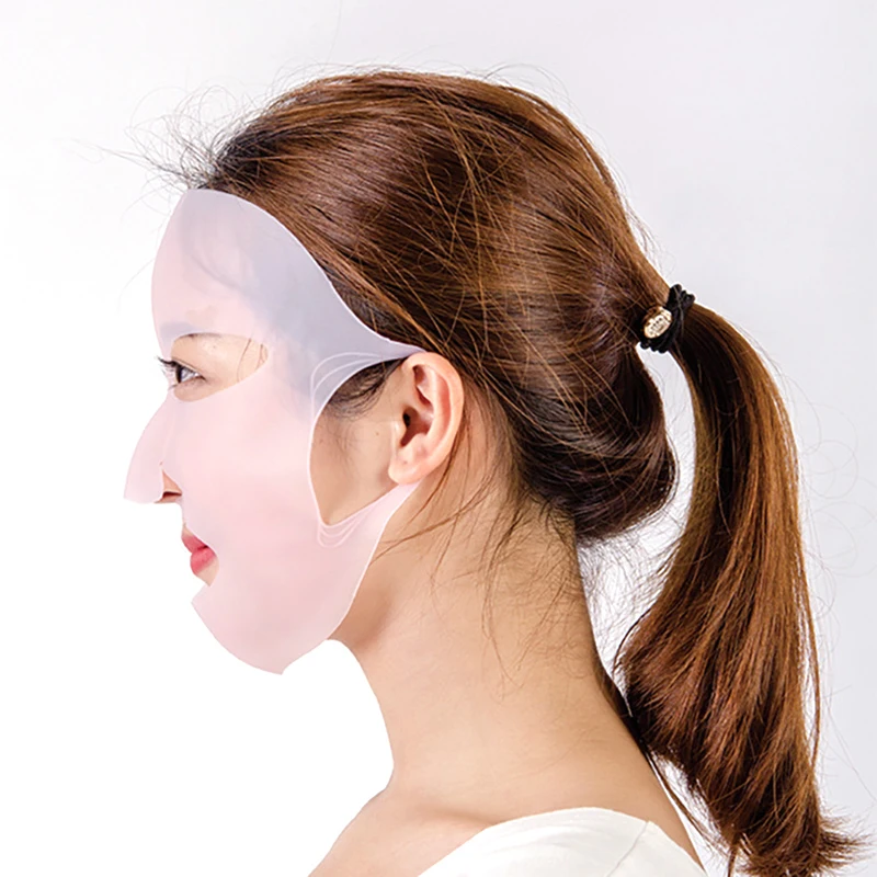 1Pc Maschera In Silicone Riutilizzabile Viso Idratante Sollevamento Antirughe A Forma Di V Maschera In Foglio Di Gel Rassodante Per Il Viso Strumenti 