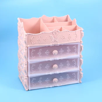 

3-Tier Multifunctional Saving Space Desktop Comestics Toiletry Organizer Makeup Storage Box with Drawers (White)