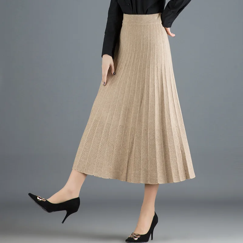 Faldas mujer moda новая длинная юбка женская осенняя и зимняя юбка с надписью Женская трикотажная шерстяная плиссированная юбка Толстая Jupe femme