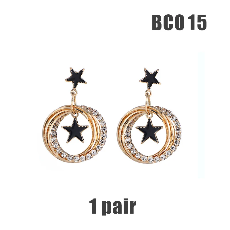 BC015 PickyanDco геометрические круглые серьги, Длинные круглые серьги-гвоздики для женщин, аксессуары для больших ушей, черные сережки со стразами XC005 - Окраска металла: BC015