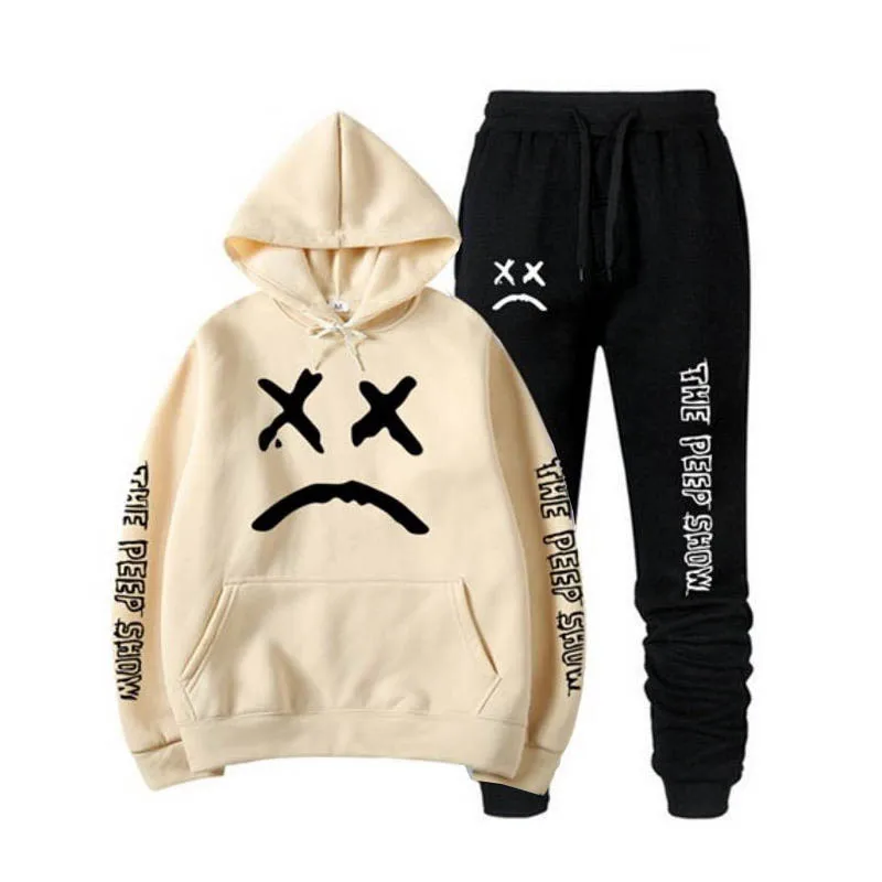 RIP Lil Peep Hoodies Sweatshirt + Sweatpants Suits Men Women Hip Hop Cry Baby Pullover Two Piece Set Sudaderas | Мужская одежда
