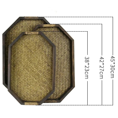  3 PCS Wooden Tray Solid Wood&Bamboo Serving Tray Home Kitchen Party Breakfast Fruit Foot Butler Pla - 4000068427757