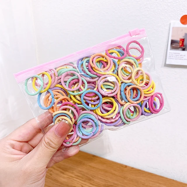 50/100 Pcs/Box New Children Cute Colors Soft Elastic Hair Bands Baby Girls Lovely Scrunchies Rubber Bands Kids Hair Accessories bear bag-5-100 Pcs