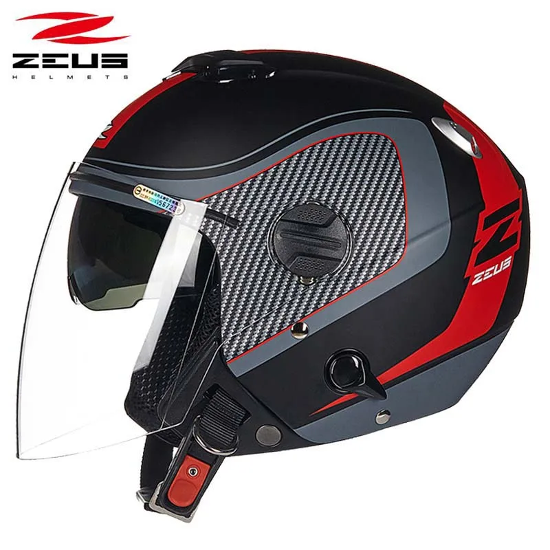 ZEUS 3/4, электрический мотоциклетный шлем с открытым лицом, 202FB, двойные линзы, мотоциклетный защитный шлем для скутера, внутренние солнцезащитные очки M, L, XL, XXL, XXXL - Цвет: matte black red