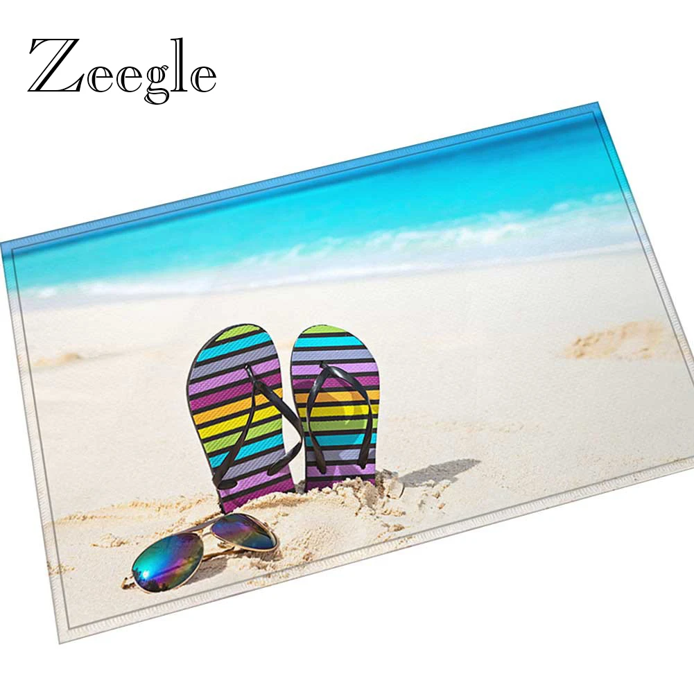 Zeegle 3D Beach Printed Door Mat Outdoor Carpet Non-slip Doormat for Entrance Door Hallway Welcome Floor Rug Flannel Bath Mat