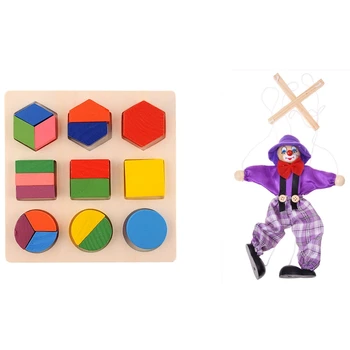 

1 Pcs Children'S Doll Clown Toy & 1 Set lectual Geometry Toy Building Block Wooden Shape Interesting Toys