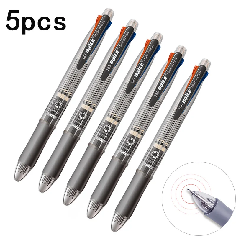 

5pcs/lot 0.7mm Multicolor Ballpoint Pen 5 In 1 Writing Marker Pens with 0.5mm Automatic Pencil for School Office Supplies Gift