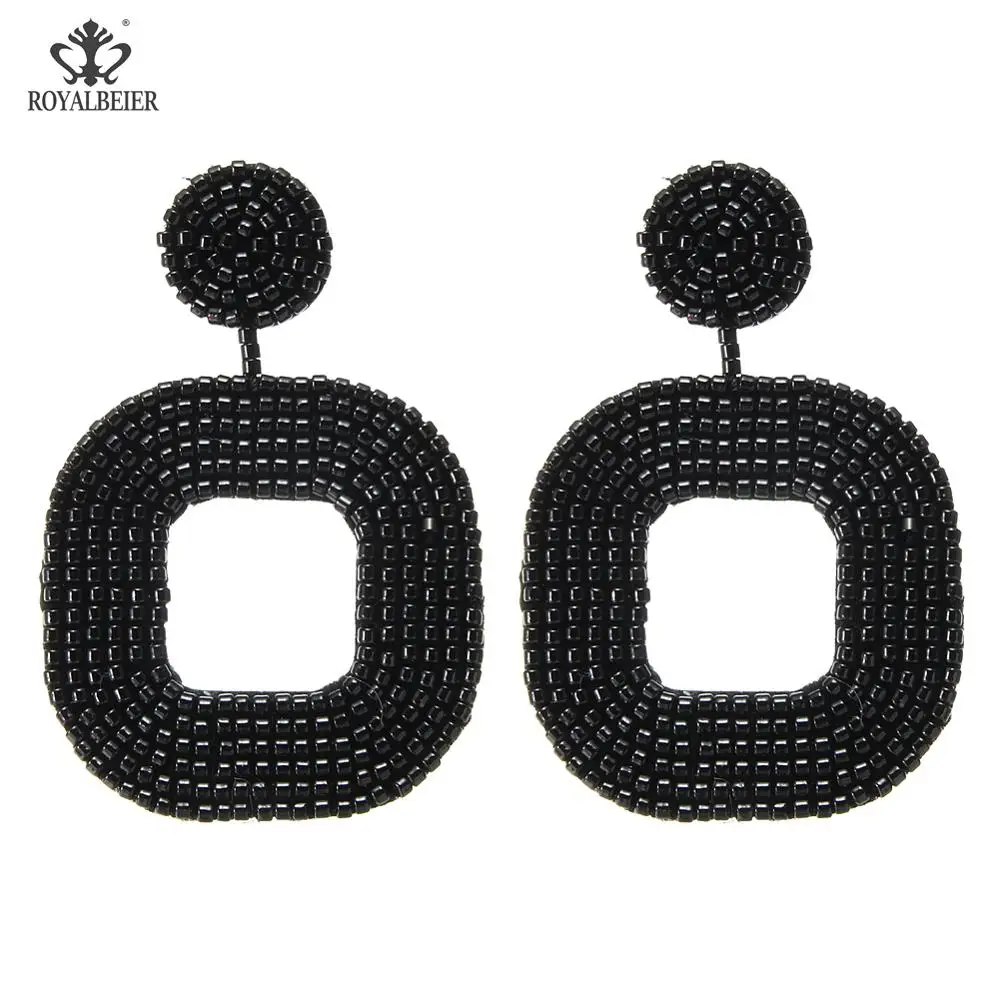 Black earrings 0679a ROYALBEIER, богемные черные висячие серьги с кисточками для женщин, черные висячие серьги с бусинами, массивные вечерние серьги, подарок - Окраска металла: Black earrings 0679a