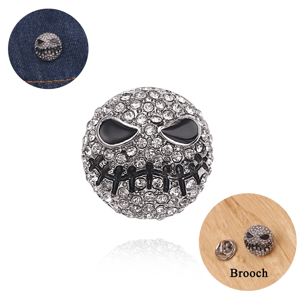 

Hanreshe Jack Silver Circle Crystal Brooch Nightmare Before Christmas Gothic Broochs Lapel Pin Enamel Brooch Cosplay Accessories