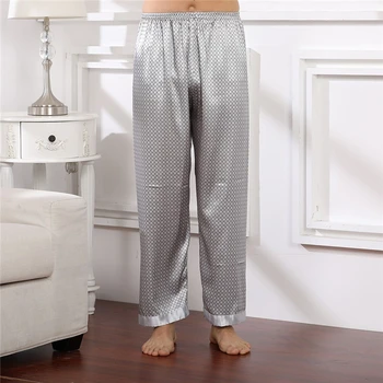 

2020 New Printed Satin Sleep Bottoms Mens Silk Pajama Sleepwear Pants For Male Stripe Casual Trousers Men Pyjamas Autumn Pants