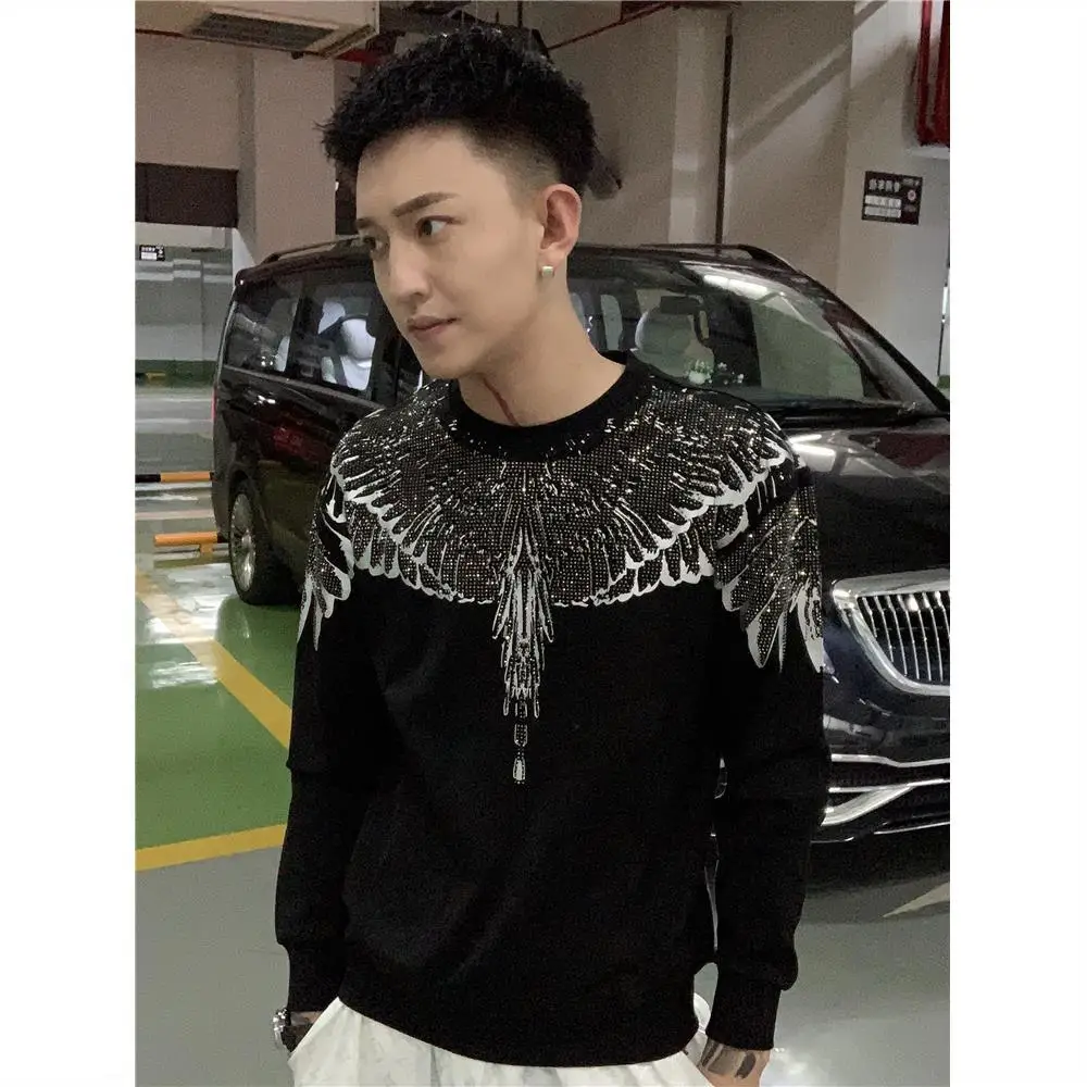 

Men's long sleeve hot diamond printed casual top for men