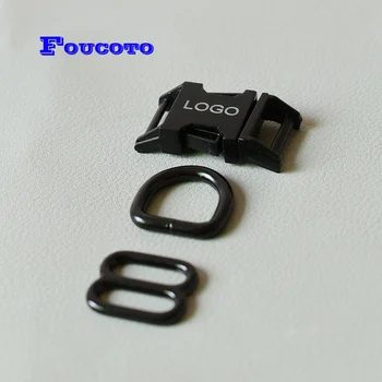 

50 sets Custom logo ID Metal side clasp buckle D ring adjuster belt buckle 20mm for dog collar bag DIY garment sewing accessory