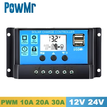 

Solar Battery Charger Controller 30A 20A 10A LCD PWM 12V 24V Auto Solar Regulator with Dual USB 5V Output for Home PV System NEW