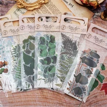 20 unids/bolsa Vintage hojas verdes secas FLORES PLANTAS ilustraciones Retro helones decorativos DIY pegatinas marcadores