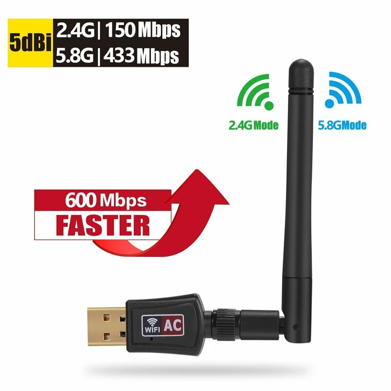 AC600 Мбит/с двухдиапазонный 2,4/5 ГГц беспроводной Интернет USB WiFi сетевой антенный адаптер